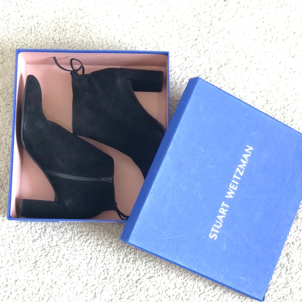 Stuart Weitzman Black Suede Booties with bow detail